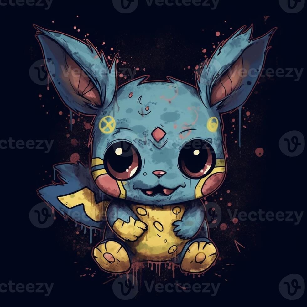 desenho animado ilustração do uma fofa pequeno azul e amarelo Pokémon  personagem. generativo ai. 28404097 Foto de stock no Vecteezy