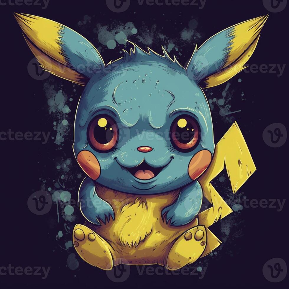 Pokémon Pikachu com uma amarelo e azul camisa e uma Preto fundo. generativo  ai. 28404991 Foto de stock no Vecteezy