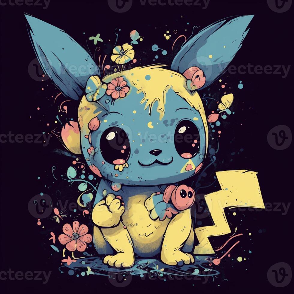 Pokémon Pikachu com flores dentro uma caixa em uma Rosa fundo. generativo  ai. 28398458 Foto de stock no Vecteezy