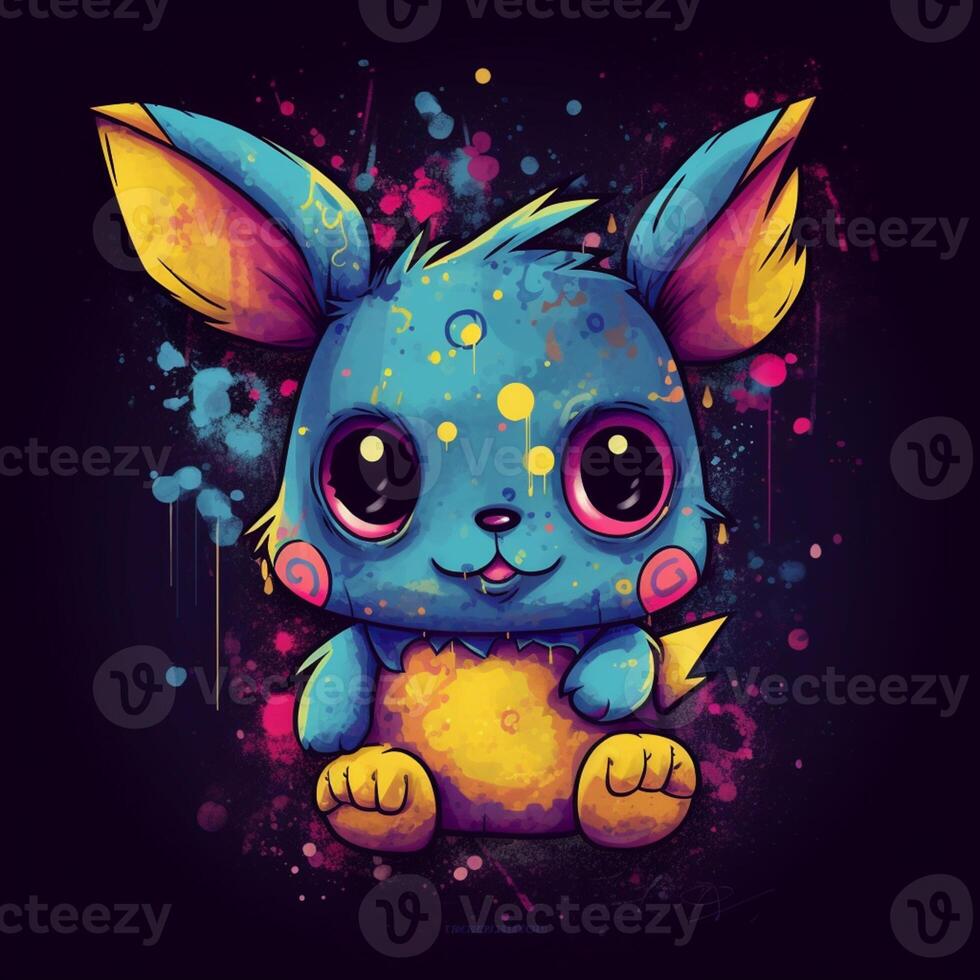 desenho animado Pikachu com uma azul camisa e uma amarelo fita. generativo  ai. 28404273 Foto de stock no Vecteezy