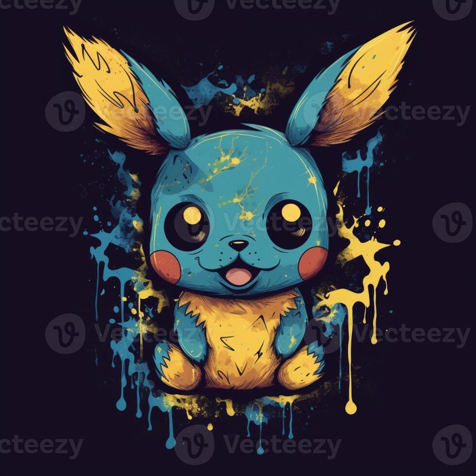 desenho animado ilustração do uma fofa pequeno azul e amarelo Pokémon  personagem. generativo ai. 28404087 Foto de stock no Vecteezy