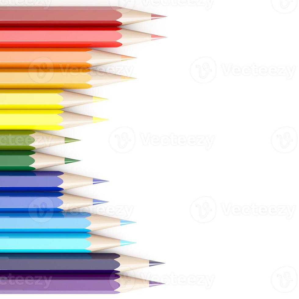 Renderização 3D de lápis de cor em fundo branco foto