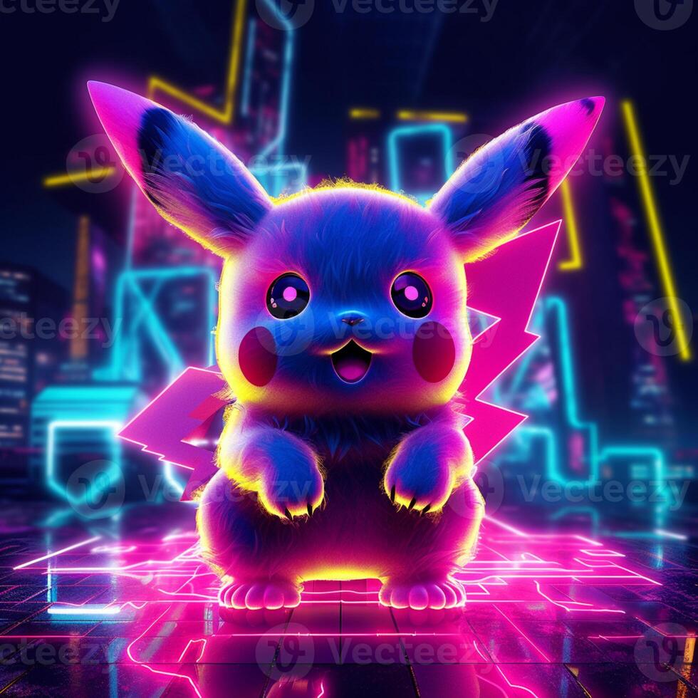 Pokémon Pikachu com uma Câmera em uma azul fundo. generativo ai. 28404959  Foto de stock no Vecteezy