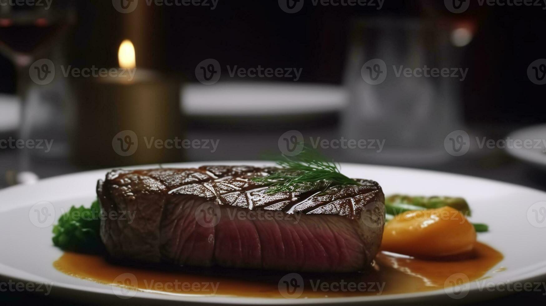 comida, prato, delicioso olhando bife em uma placa. generativo ai foto