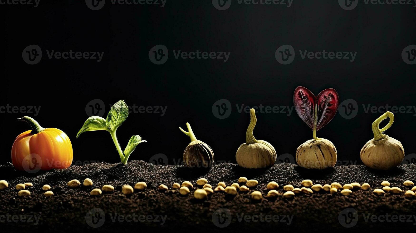 germinando sementes do vegetal em a terra dentro vários temporadas, ai gerado foto