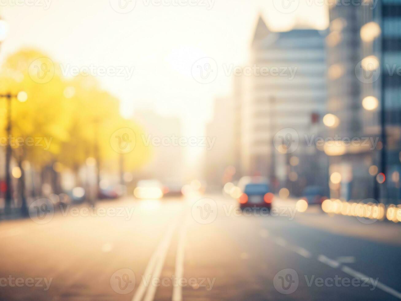 abstrato borrado manhã cidade em estrada, manhã em estrada fundo foto