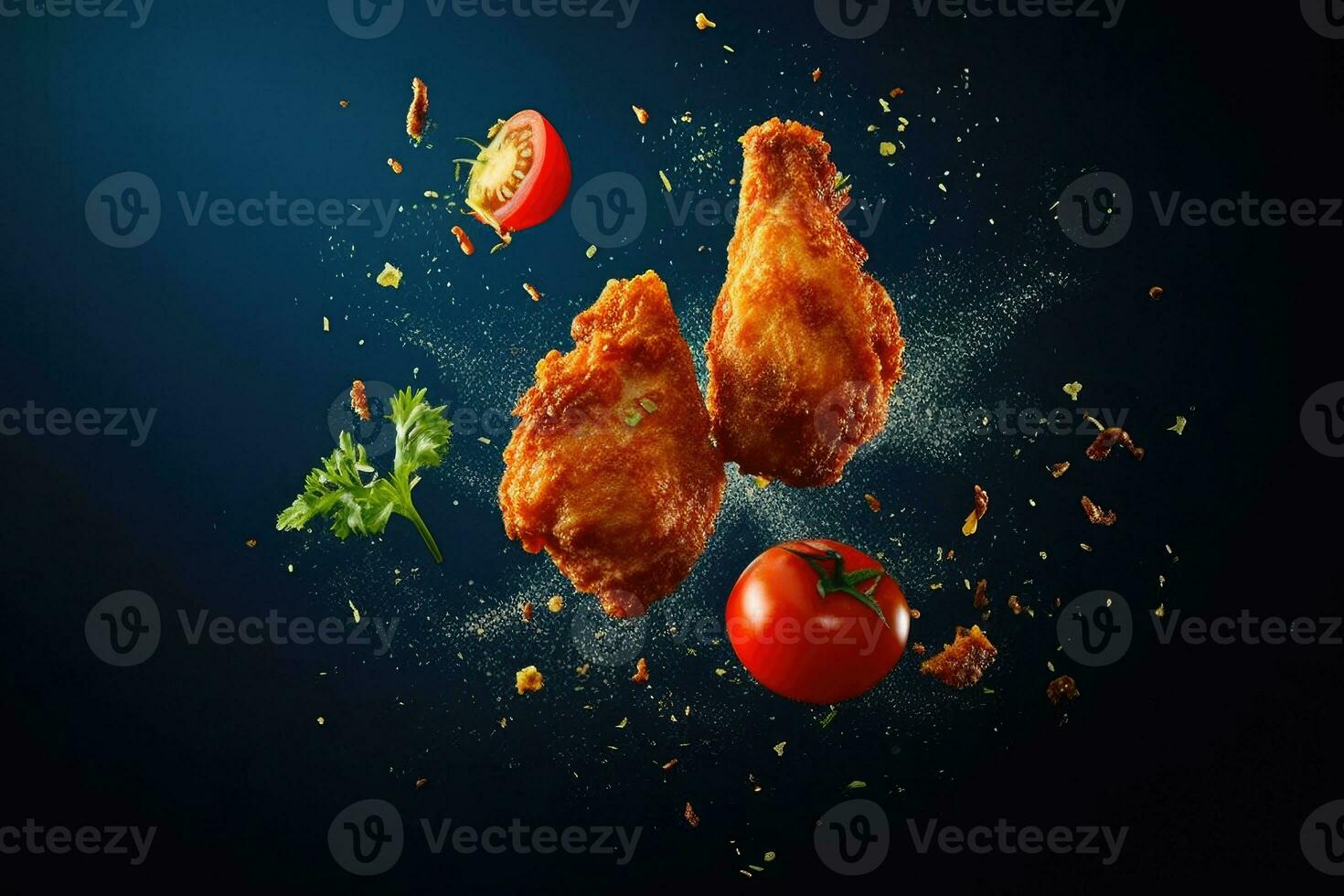 vôo elementos do frito frango com tomates e salsinha, generativo ai foto