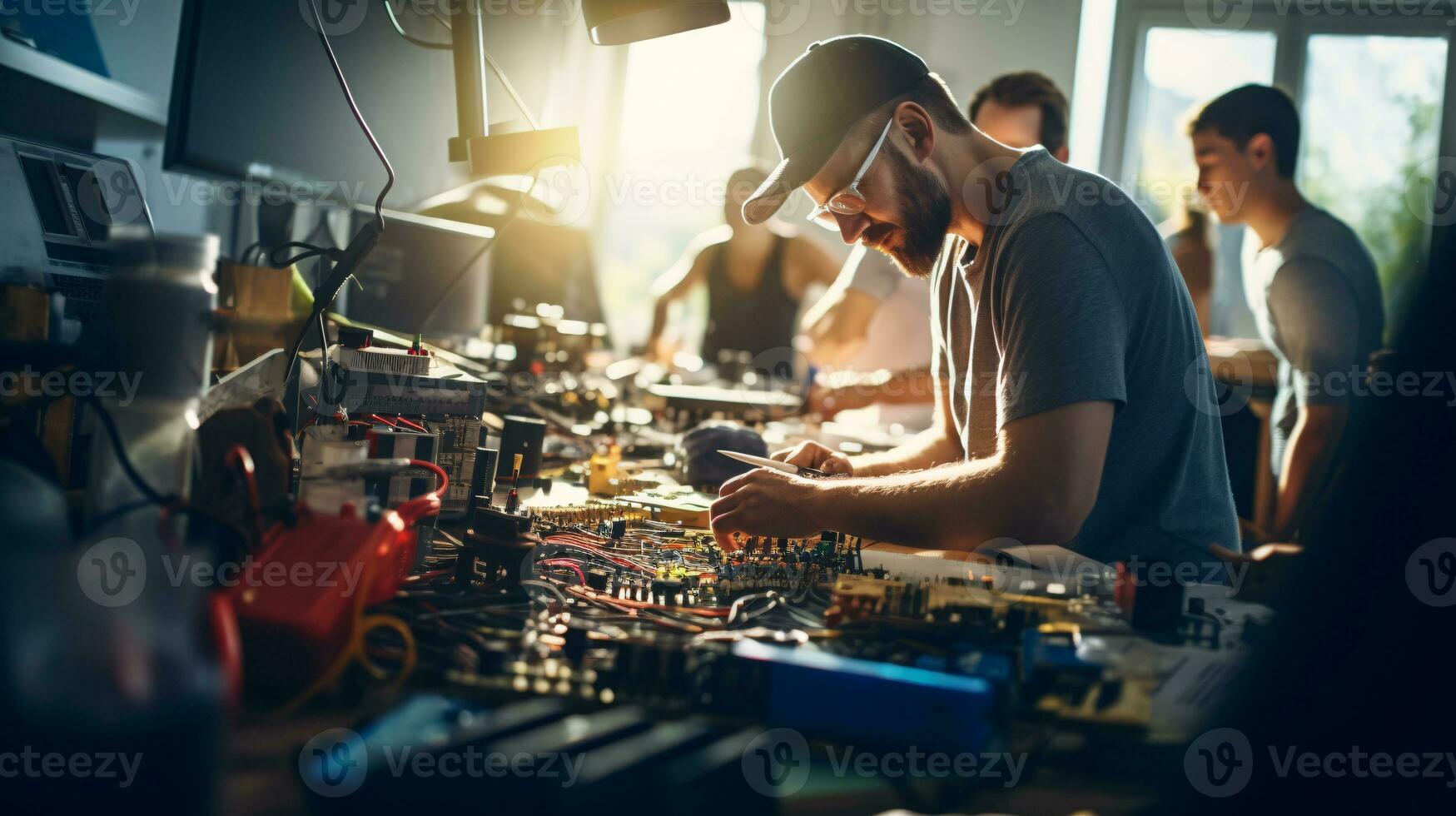 vibrante oficina cena abraçando a faça você mesmo espírito e artesanato do fabricantes e entusiastas ai generativo foto