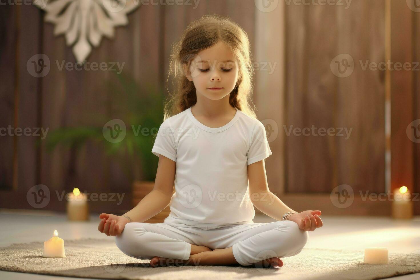 pequeno menina fofa ioga pose. gerar ai foto