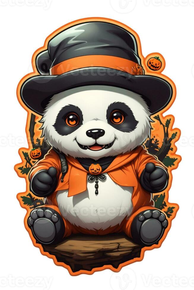 Preto e branco panda gráfico em laranja fundo para dia das Bruxas foto