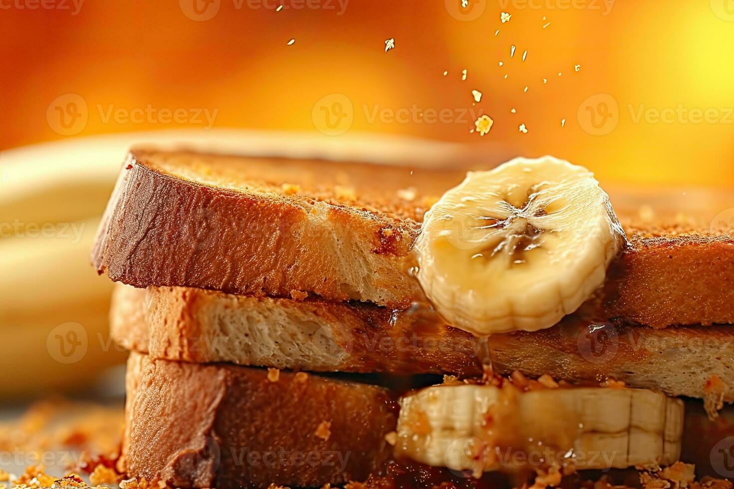 banana brinde, macro tiro do uma fresco café da manhã com gotejamento mel, ai gerado foto