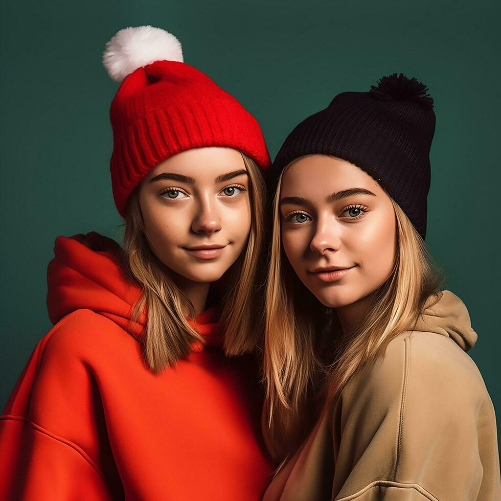 dois meninas levando selfie em Natal véspera ai gerado foto