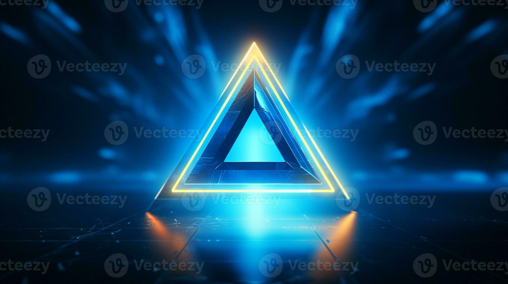 legal azul geométrico triangular figura fundo com uma amarelo néon laser luz foto