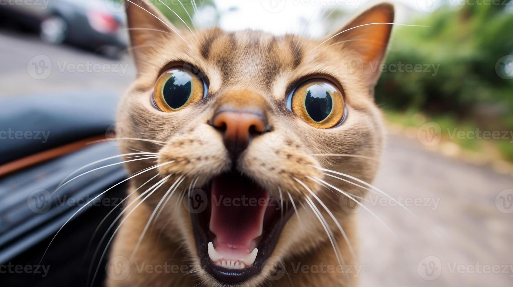 fechar-se foto do uma engraçado chocado birmanês gato degola Fora dele língua. generativo ai