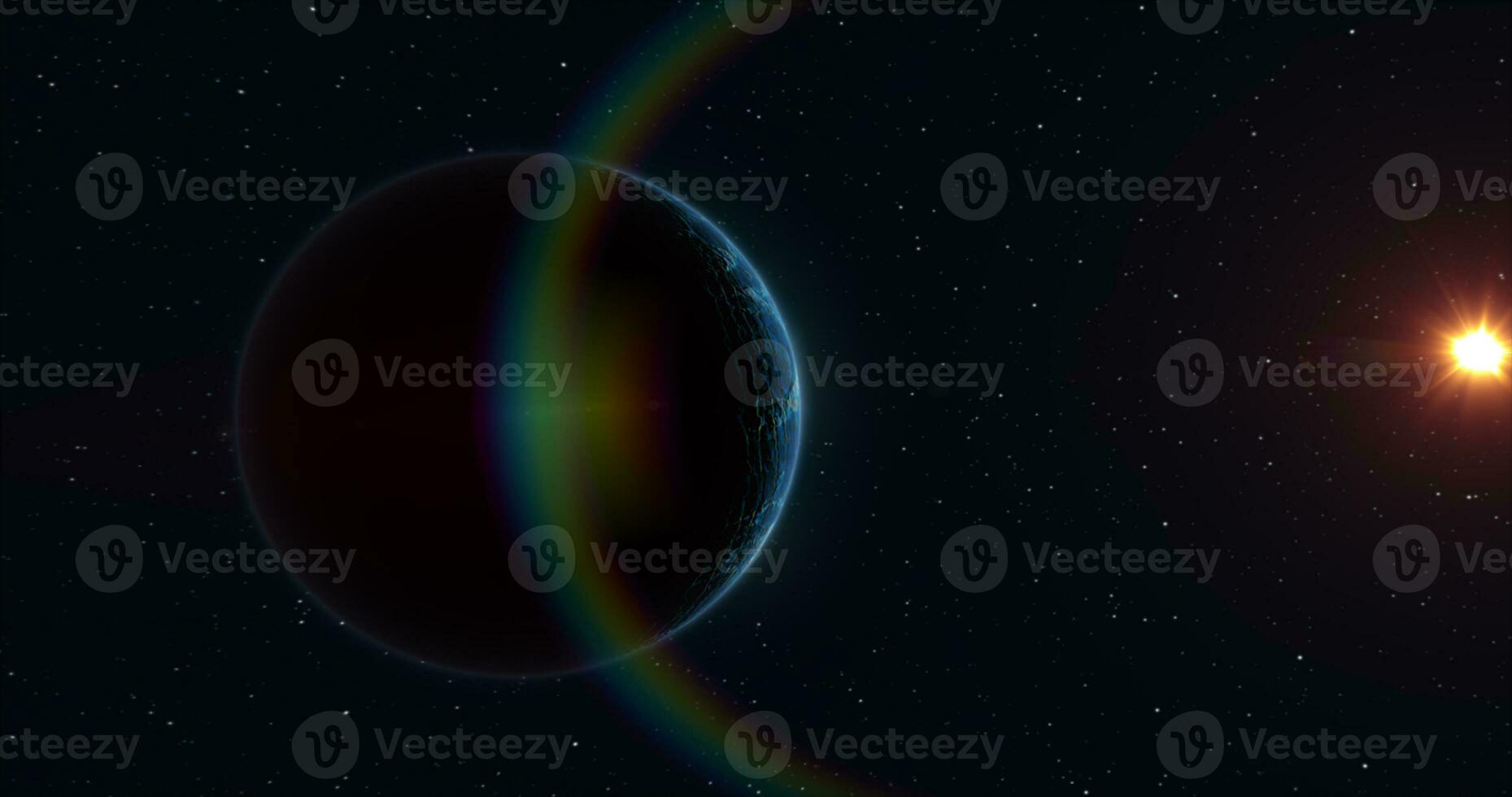 abstrato realista espaço fiação planeta volta esfera com uma azul água superfície dentro espaço contra a fundo do estrelas foto