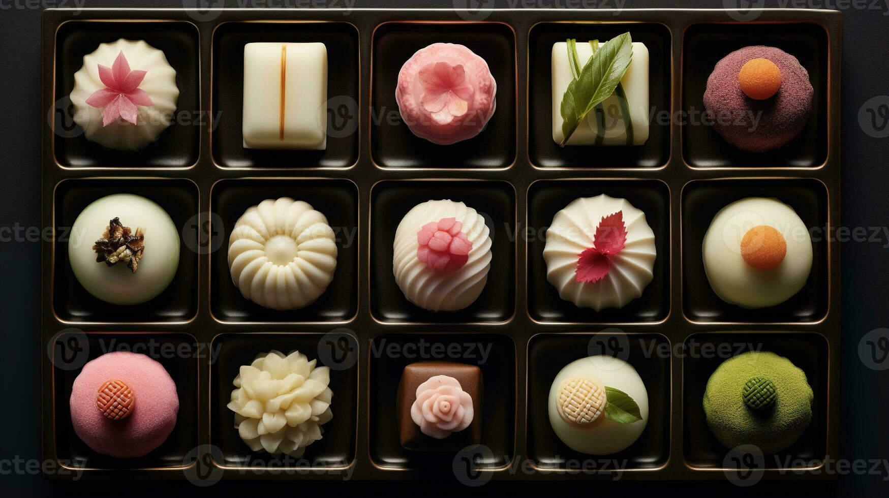 generativo ai, japonês tradicional confeitaria bolo wagashi, vários tipos do doces foto