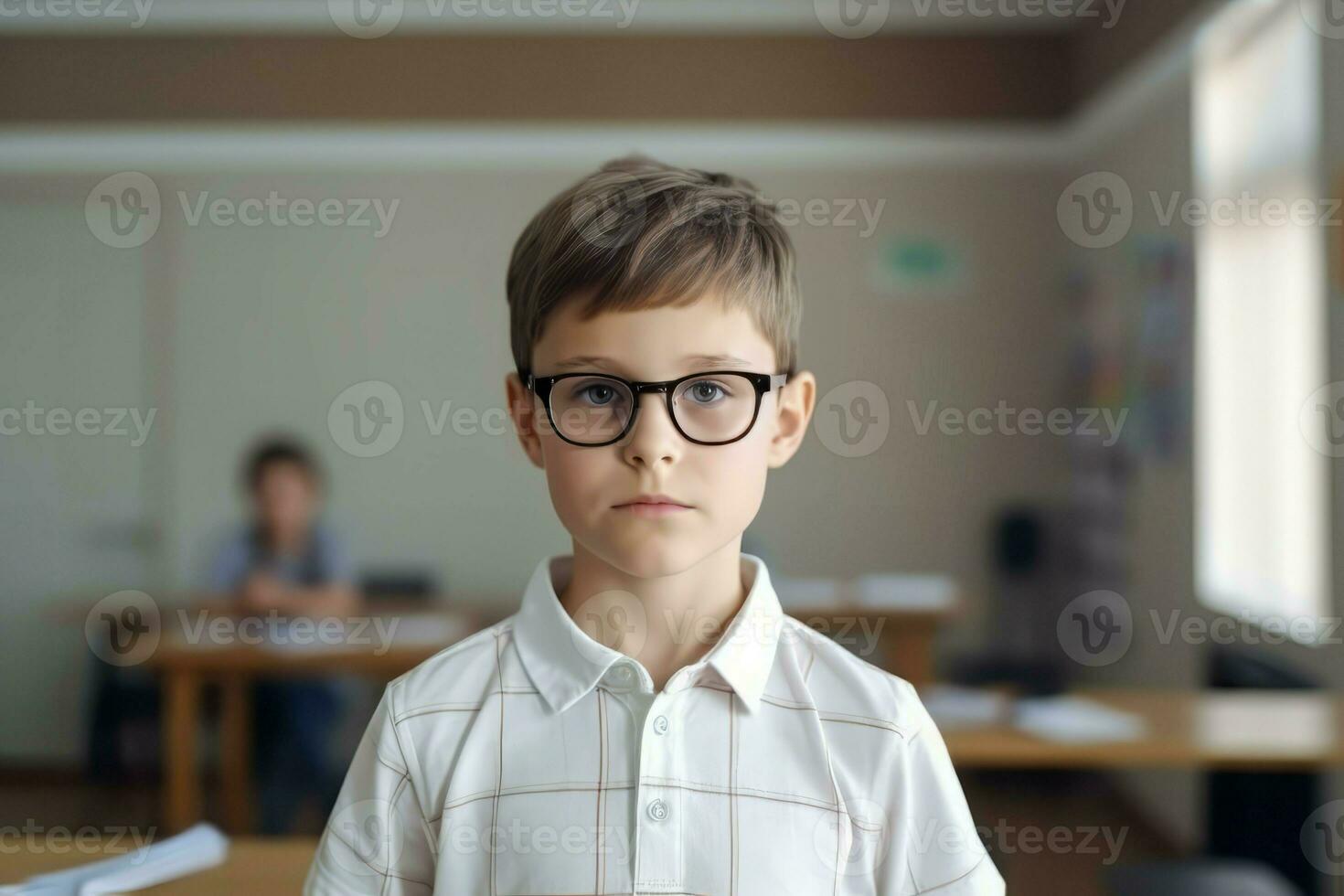 triste criança às escola. gerar ai foto