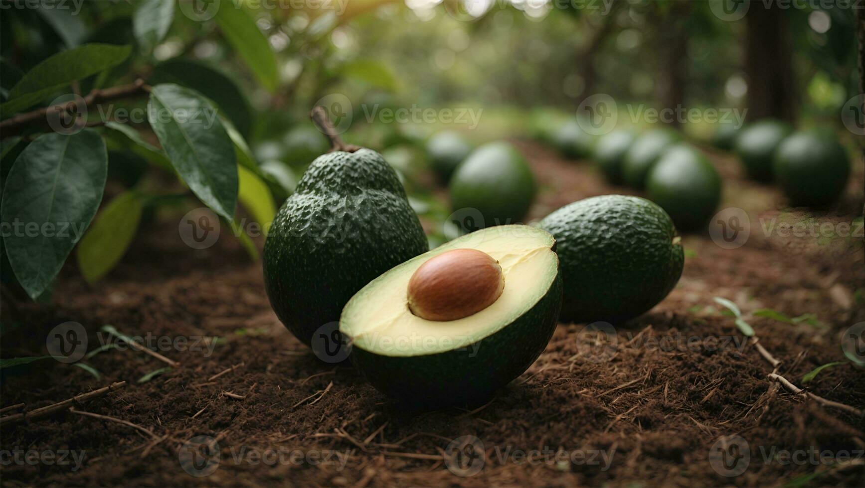 lindo abacate dentro Pomar plantação. ai gerado foto