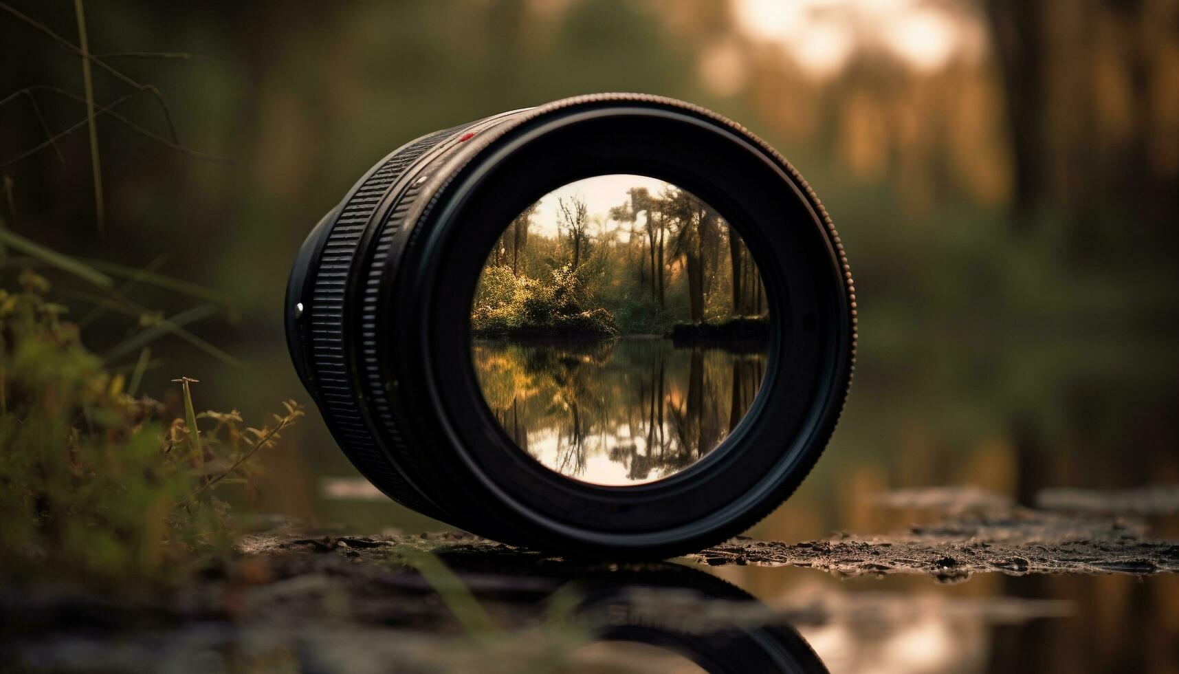 natureza reflexão em a lago, uma fotógrafo tranquilo aventura gerado de ai foto