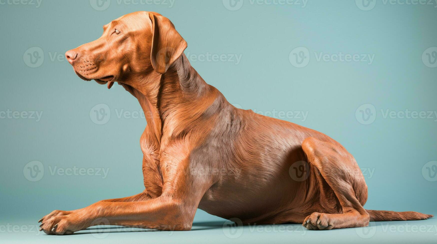 lindo húngaro vizsla cachorro cheio corpo estúdio retrato azul fundo ai gerado foto