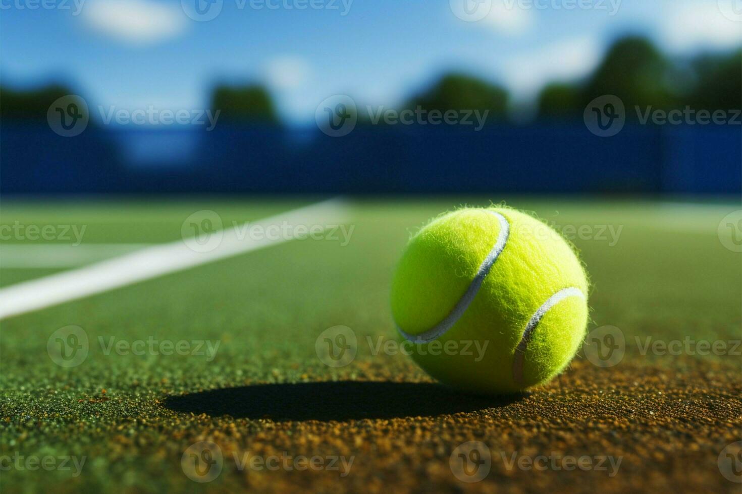 jogos em a verde quadra com uma vibrante tênis bola ai gerado foto