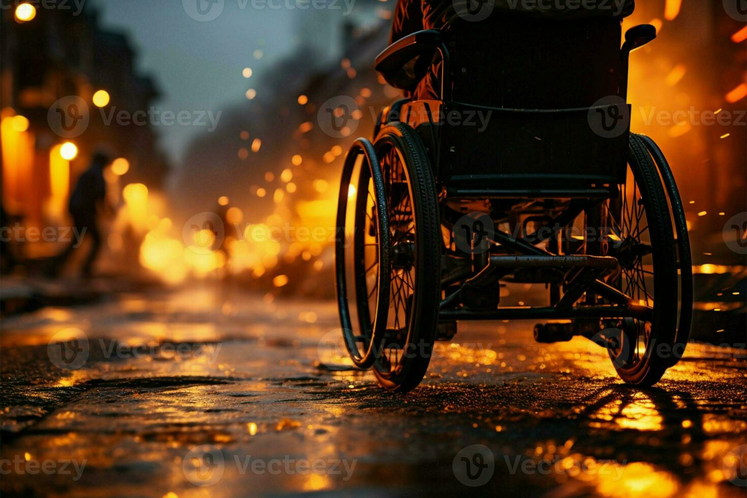 Desativado pessoas mãos em cadeira de rodas rodas, simbolizando fortalecimento e perseverança ai gerado foto