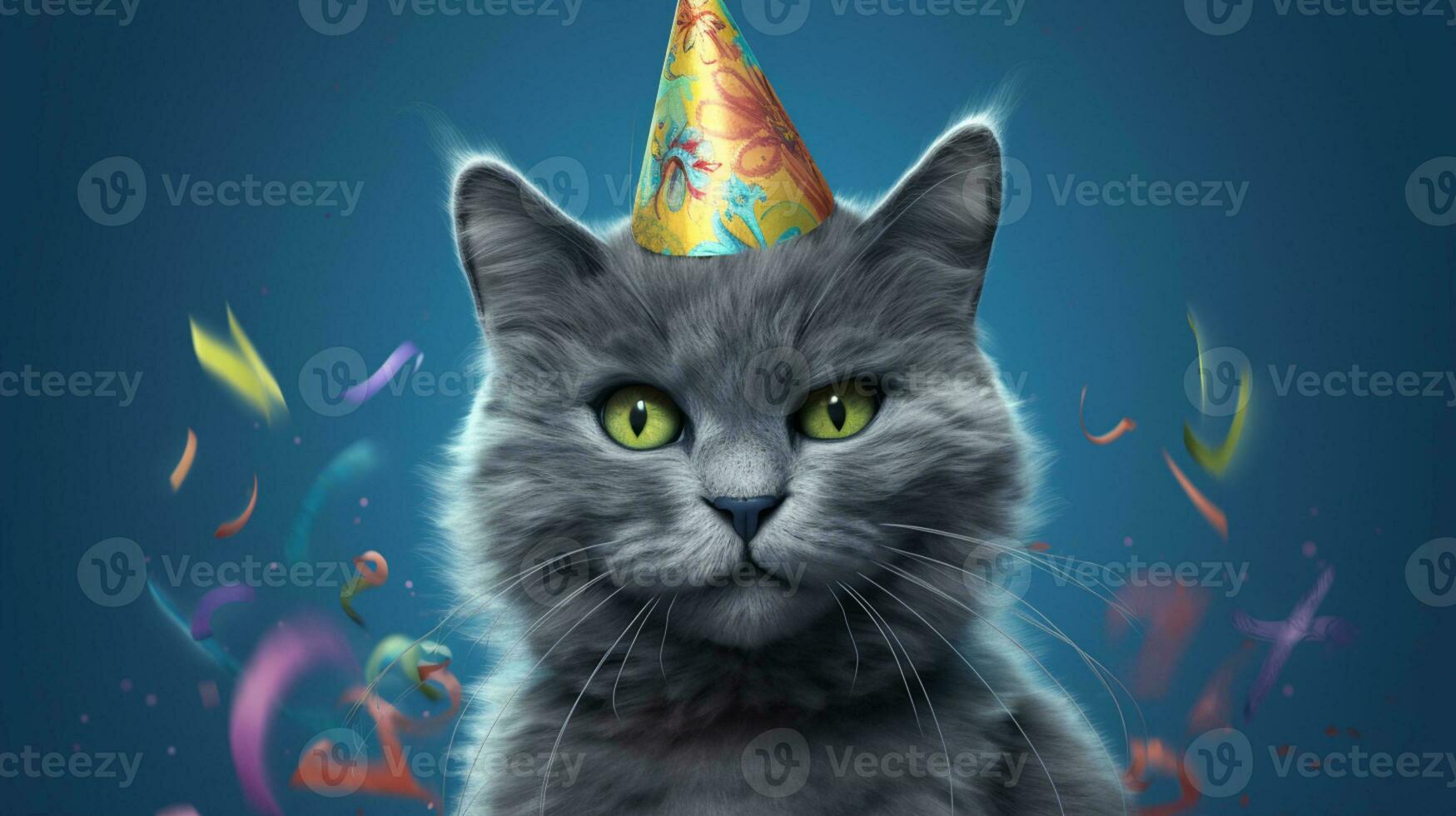 gato-tástico celebração, aniversário gatinha em azul ai gerado foto