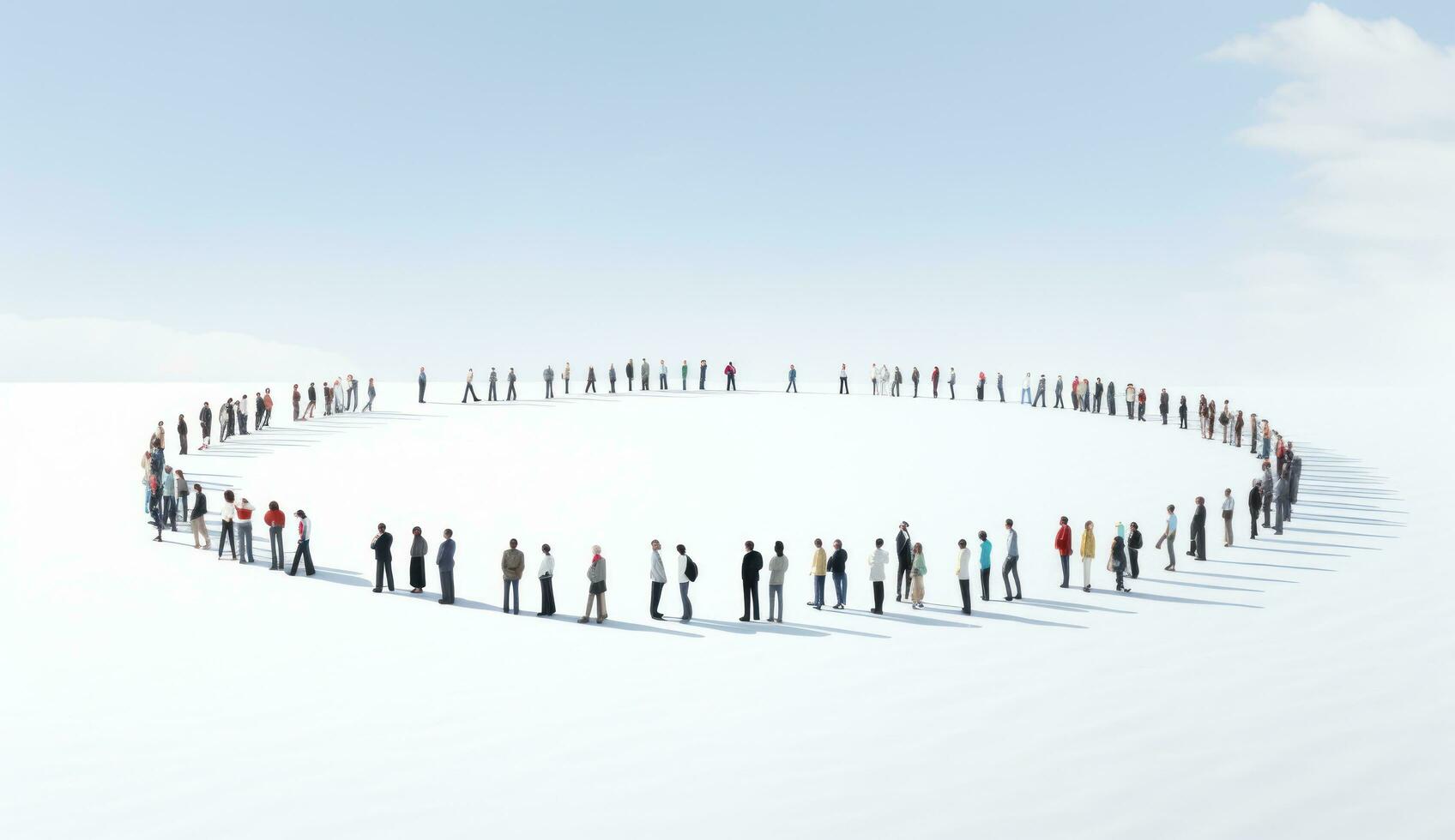 uma multidão dentro a forma do a esvaziar círculo foto