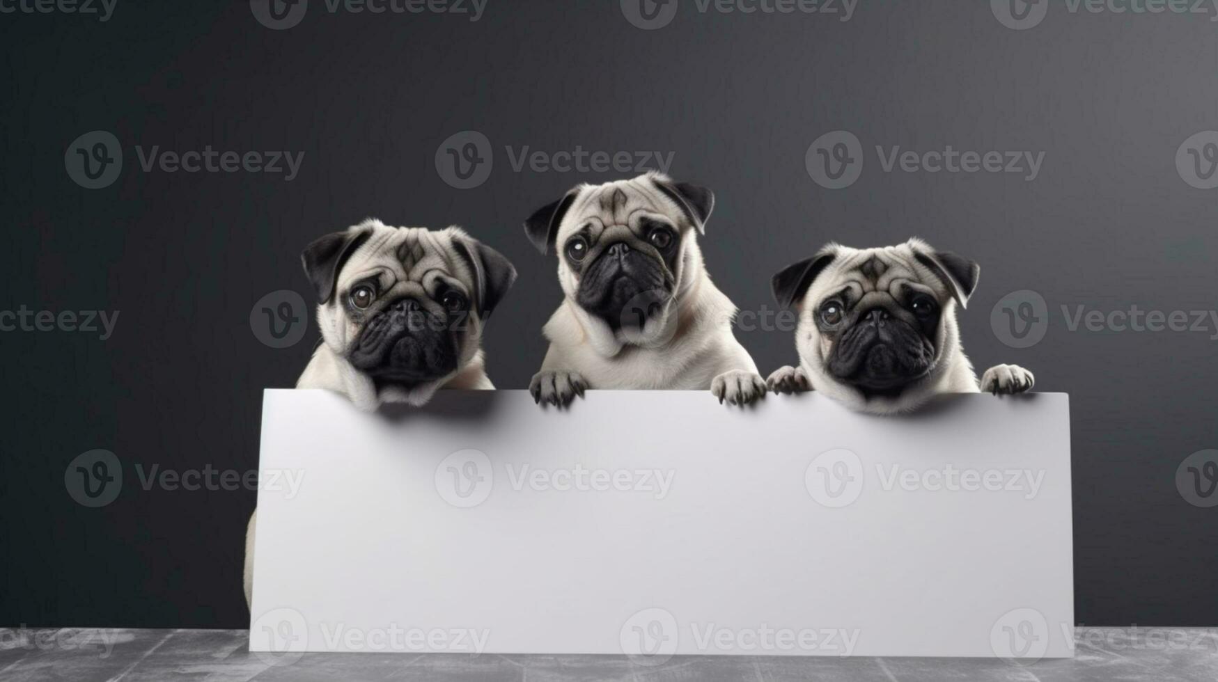 fofa pugs aguarde branco esvaziar papel borda brincar. isolado em cinzento fundo. ai gerado foto