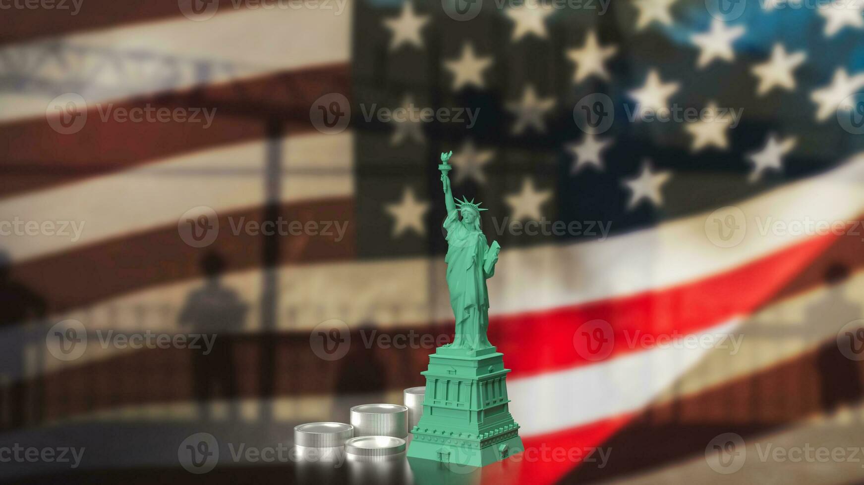 a estátua do liberdade e moedas para EUA o negócio conceito 3d Renderização foto