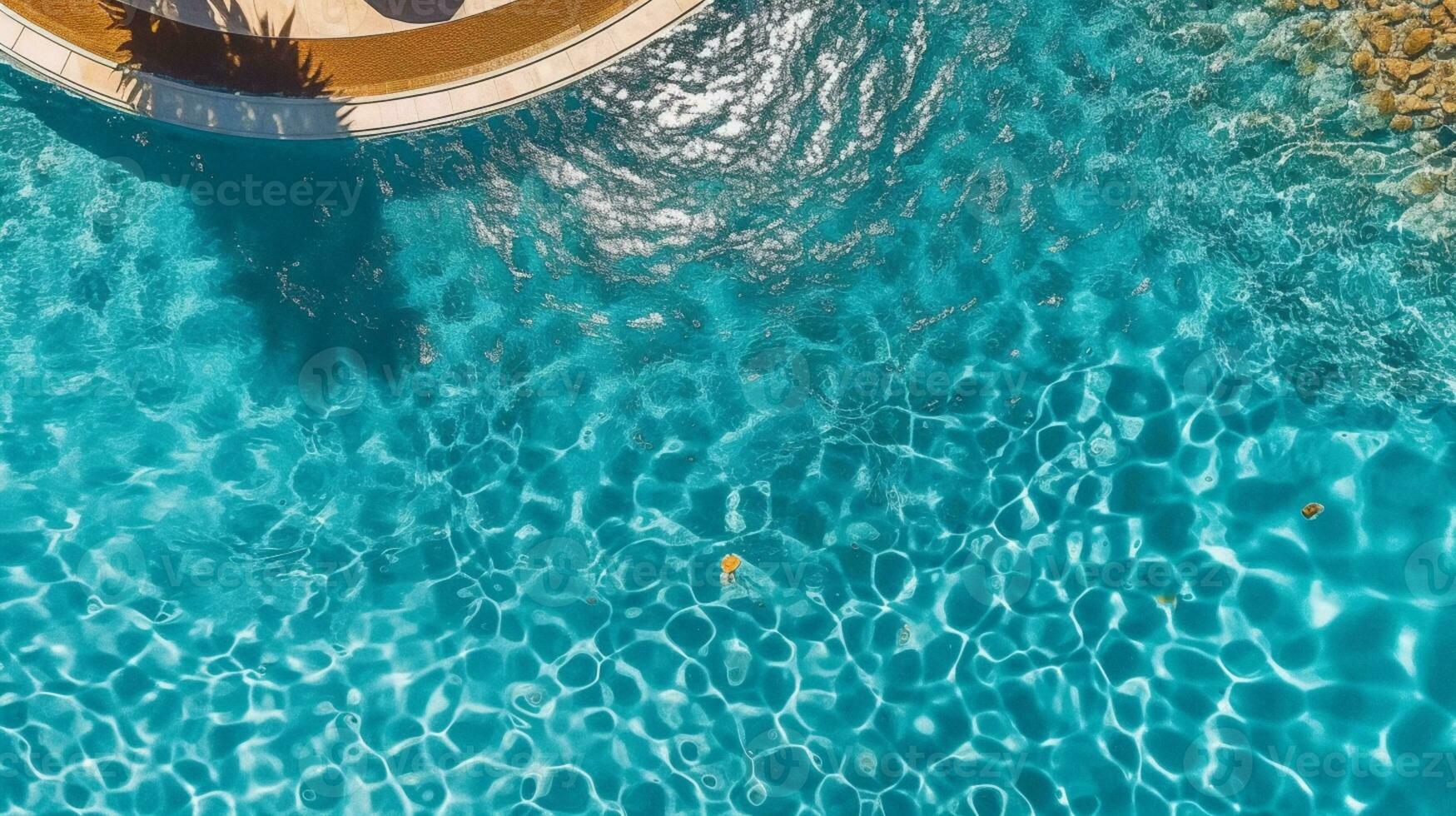 lá é uma piscina com uma salão cadeira e guarda-chuva dentro isto. generativo ai. foto