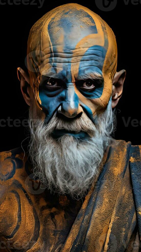 uma velho homem com pintado face e corpo ai generativo foto