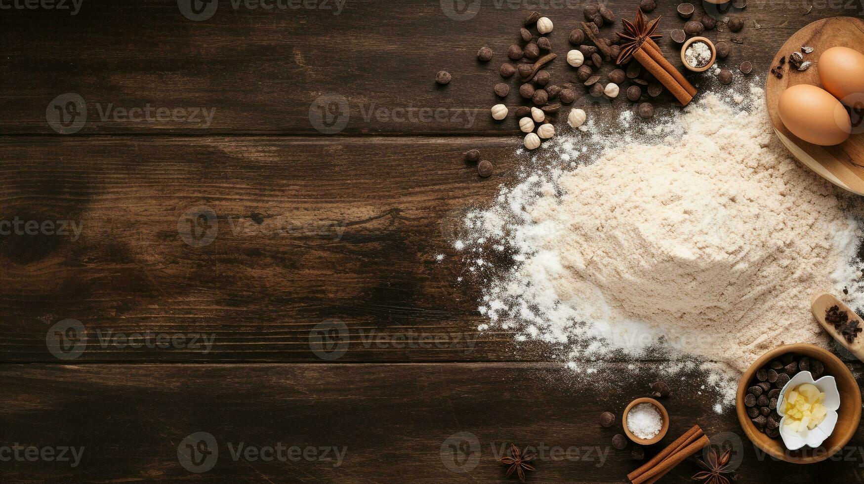 Careca Visão do cru bolacha massa e cozimento ingredientes capturando a alegria do cozimento ai generativo foto