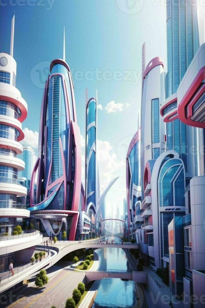 moderno cidade dentro na moda futurismo estilo. pró foto
