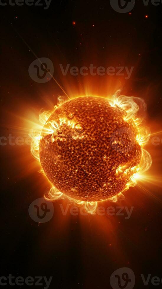 hiper-realista imagem do a do sol superfície exibindo a cru poder do em erupção solar chamas ai generativo foto