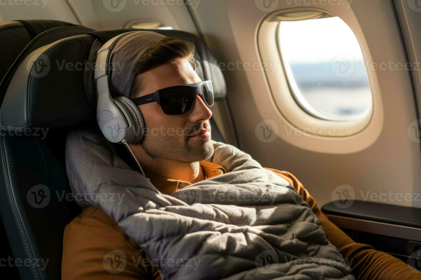 homem é dormindo dentro a avião dentro dormir mascarar foto