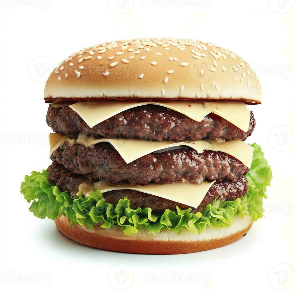 Duplo Hamburger isolado em branco fundo fresco hamburguer velozes Comida com carne e creme queijo. ai generativo foto