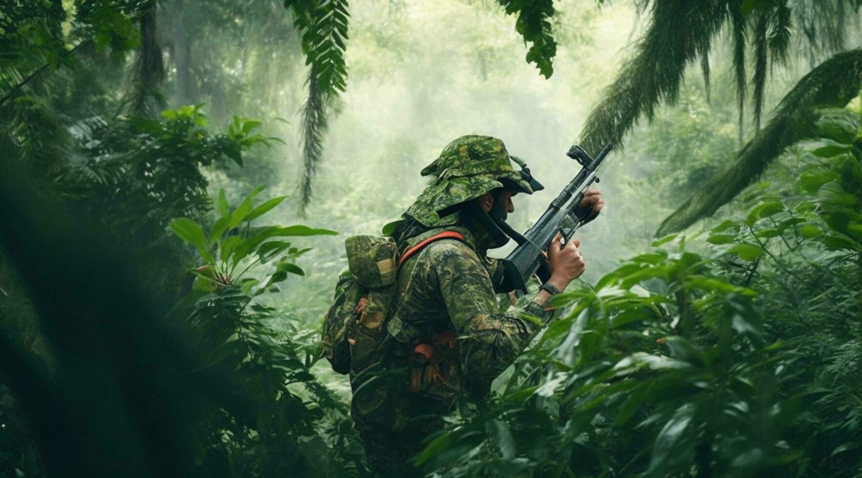uma caçador dentro uma selva foto