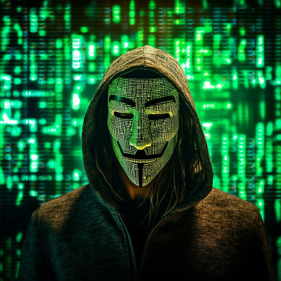 uma computador hacker vestindo uma combinação do uma cara ai gerado imagem foto