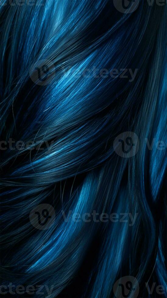 uma fechar-se Visão do uma grupo do brilhante extremo azul cabelo dentro uma ondulado estilo.social meios de comunicação conteúdo para beleza salões. cabelo corante cor dentro a Catálogo. generativo ai foto