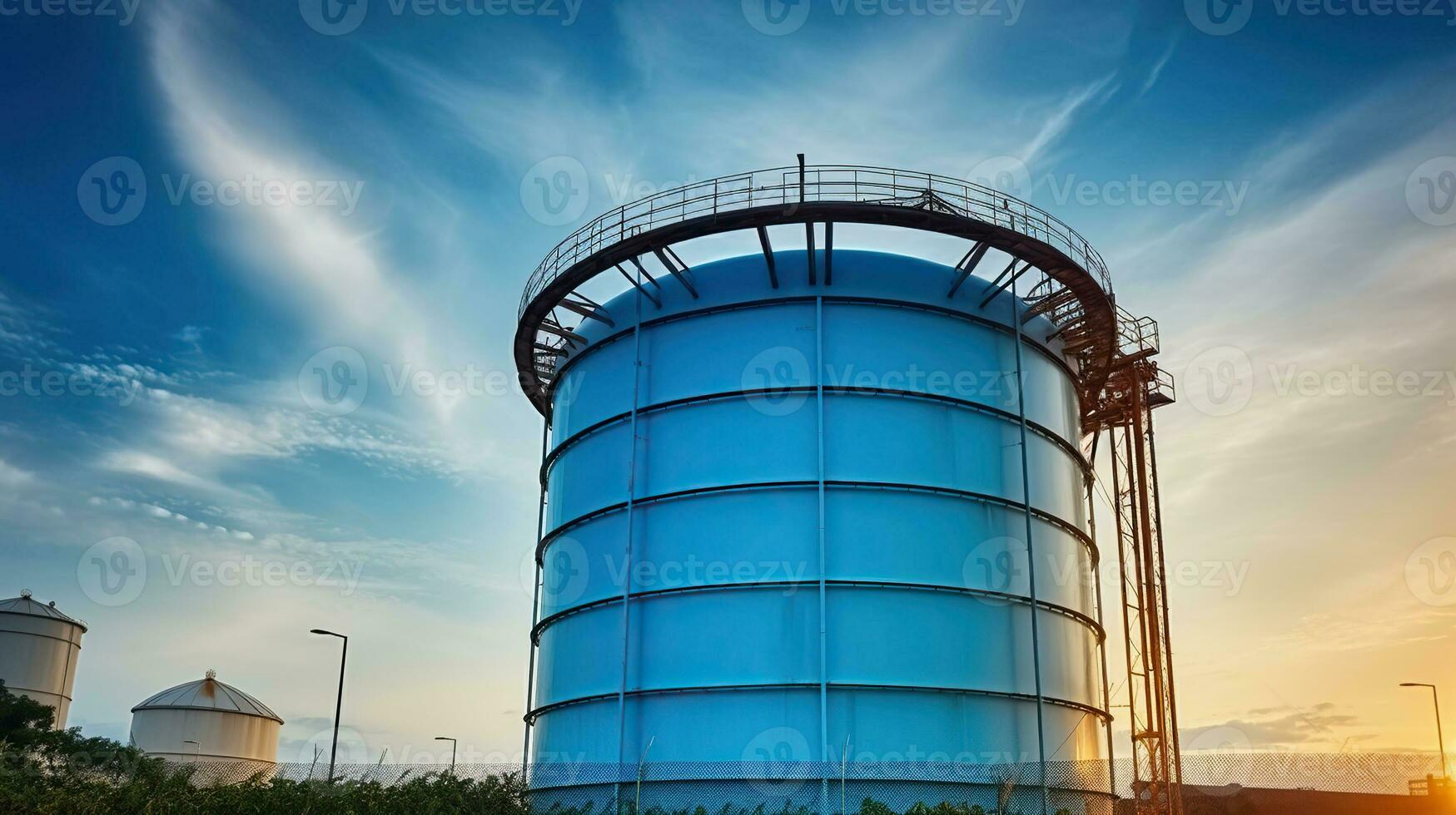 eficiente energia geração, a vital Função do uma ampla água tanque e resfriamento torre dentro uma poder plantar. generativo ai foto