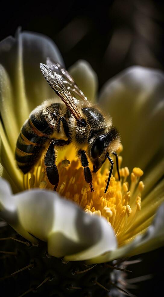 lindo abelha bebendo néctar a partir de flor ai gerado imagem foto