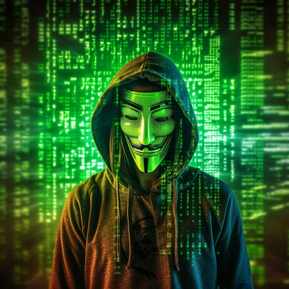 uma computador hacker vestindo uma combinação do uma cara ai gerado imagem foto