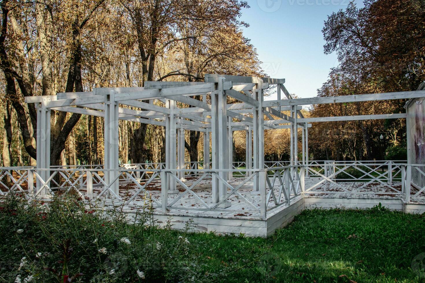 gazebo dentro manhã outono público jardim parque conceito foto