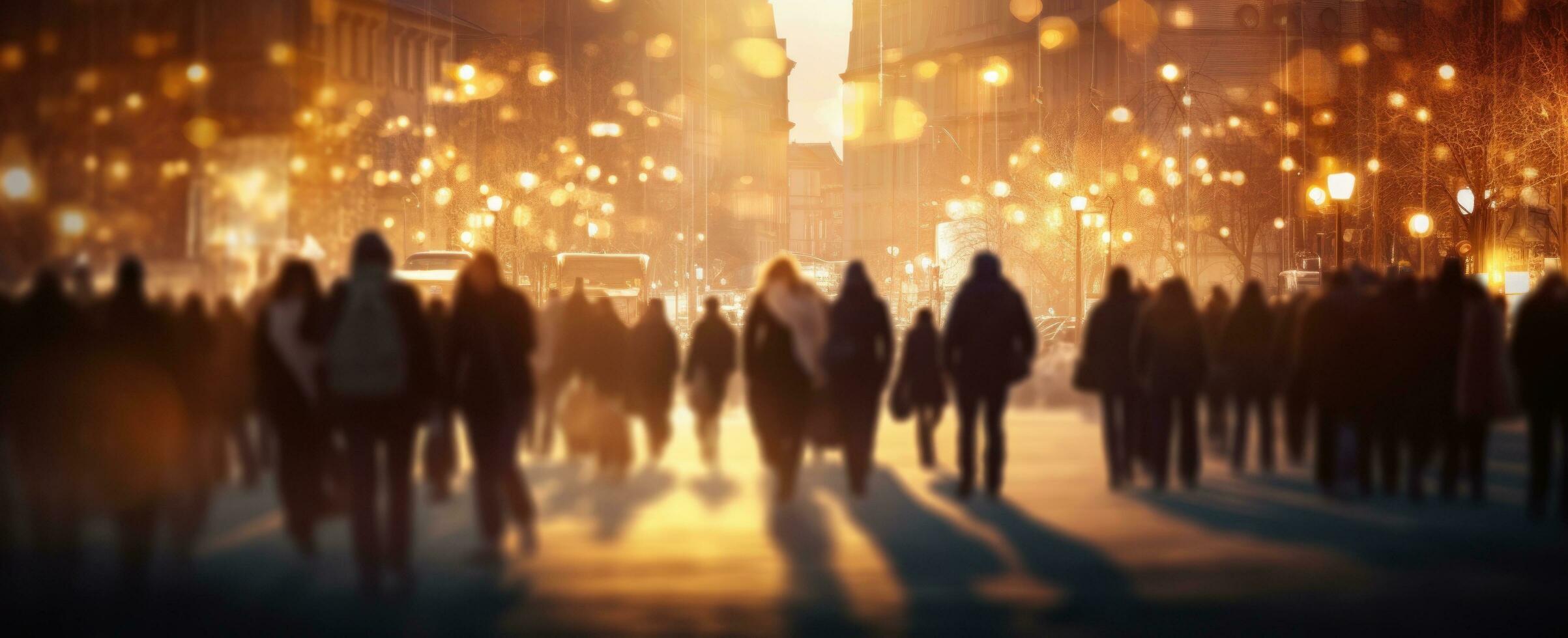 uma grupo do pessoas caminhando dentro uma cidade tarde foto