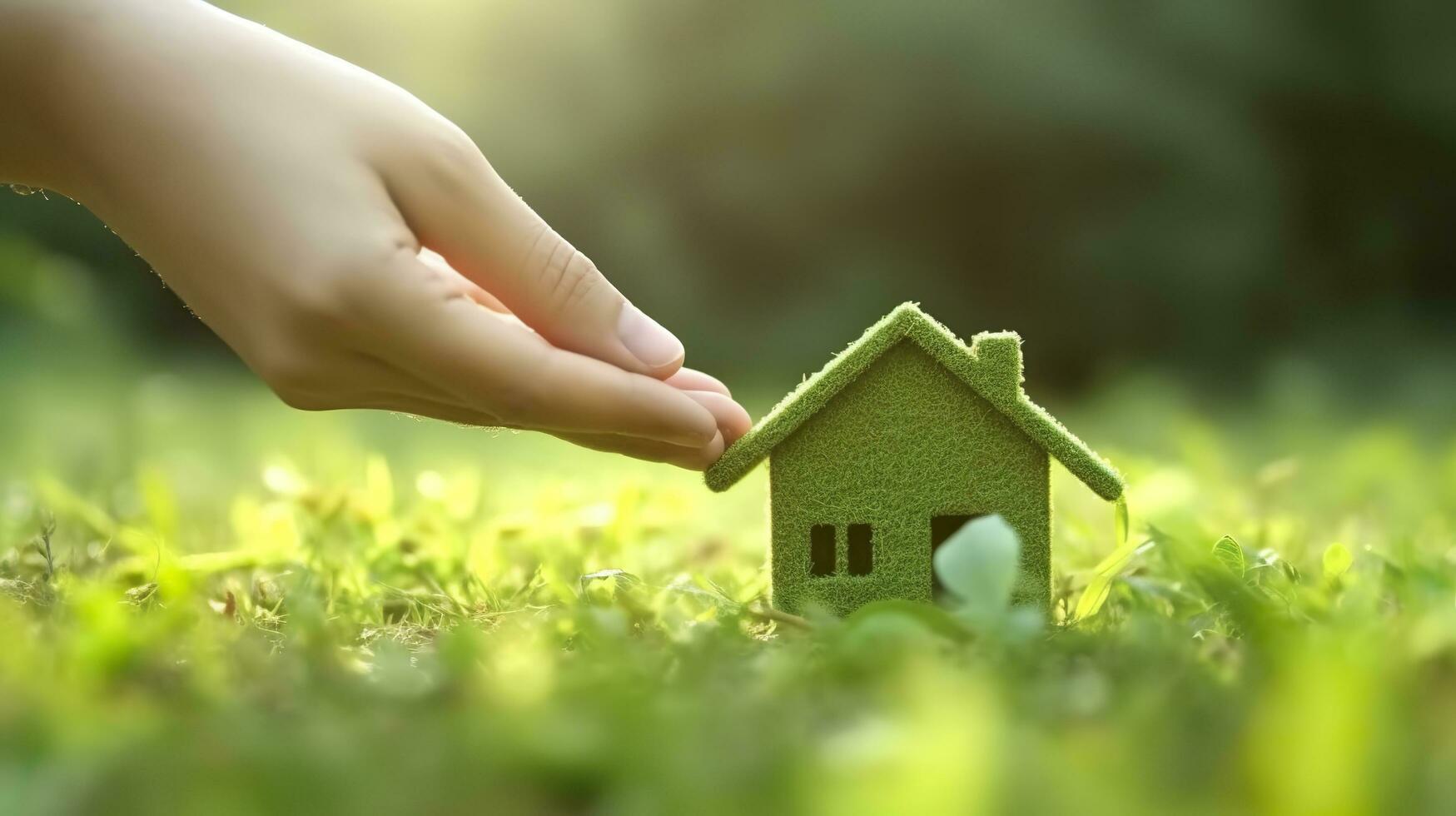 mão segurando eco casa ícone. uma símbolo do esperança para a futuro. ai generativo foto