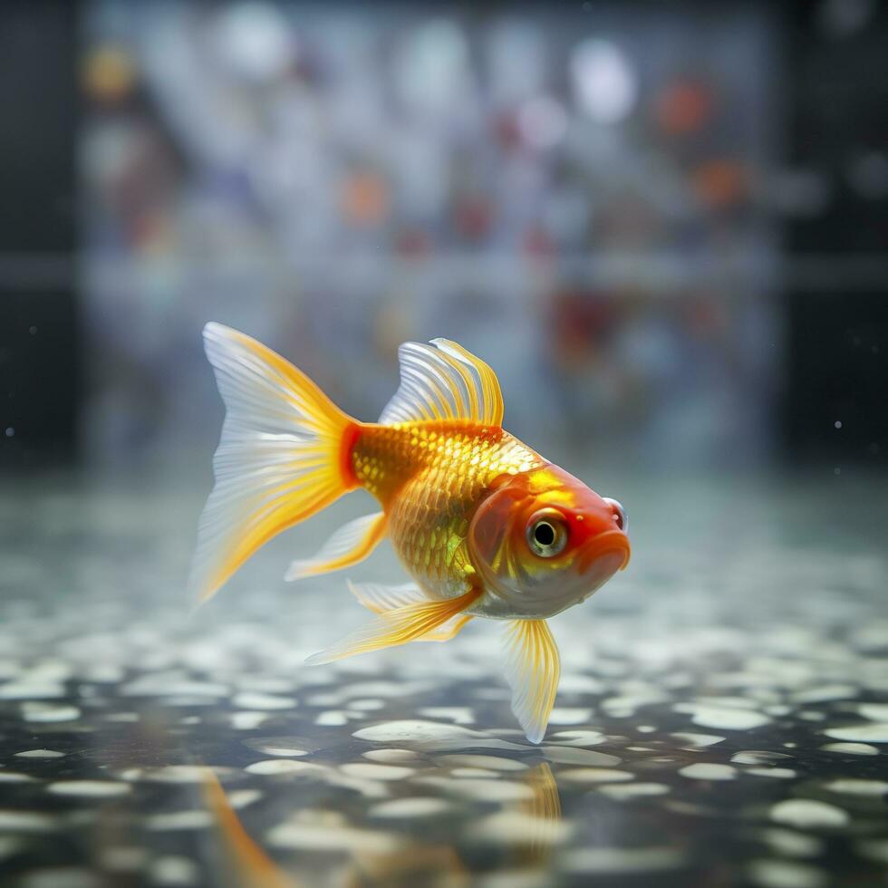 belas colori peixinho nadar dentro a Claro aquário água. 3d animação natação peixinho. ai generativo foto