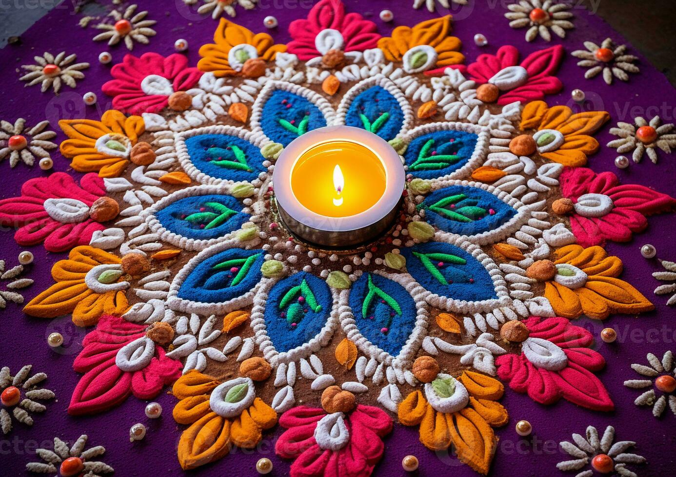 uma rangoli decorativo padronizar fez do colori arroz, diwali estoque imagens, desenho animado ilustração arte foto