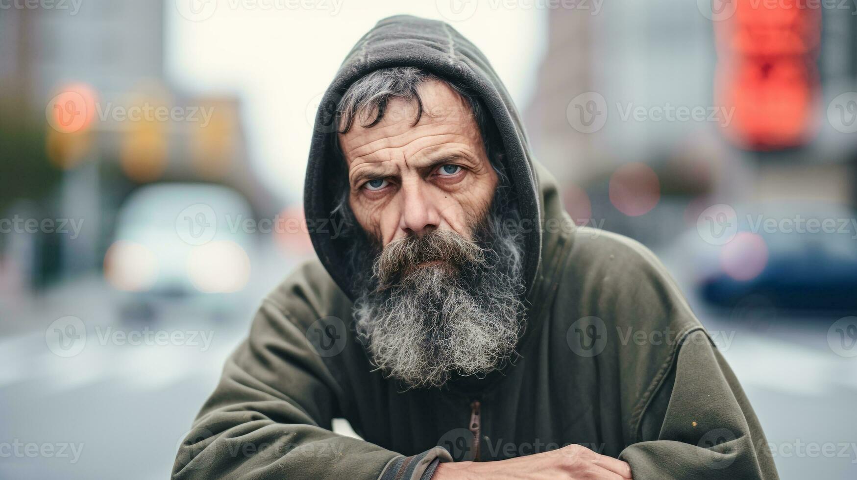 uma homem é em pé em uma rua canto, mental saúde imagens, fotorrealista ilustração foto