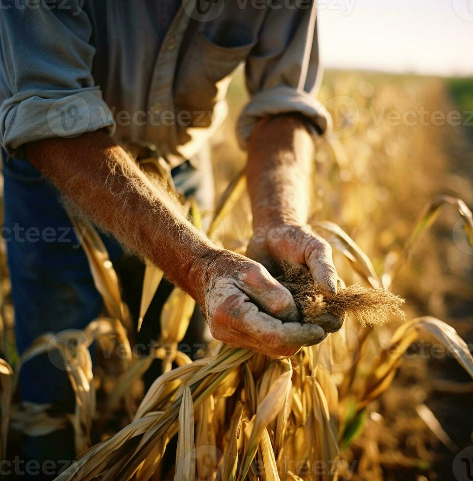 fechar-se do uma agricultores mãos colheita plantações, mundo Comida dia imagens foto